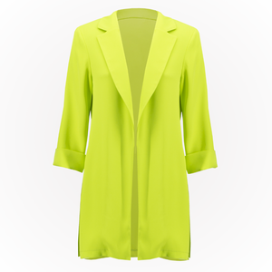 Hannahs Of Erin - Erin Ontario - Joseph Ribkoff -Blazer - Keylime - ChatGPT Meet the Joseph Ribkoff Oversized Longline Blazer – your latest style obsession! Vibrant burst of color designed for those who dare to stand out. Breezy fit and cropped sleeves make it perfect for summer. Crafted with love from 100% Polyester for sleek simplicity. No pockets or zippers for effortless style. Elevate your wardrobe with this runway-worthy statement piece. Don't miss Style 211361S24 for Spring 2024