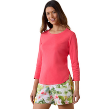 Load image into Gallery viewer, Hannahs Of Erin-Erin Ontario - Tommy Bahama -Ashby 3/4 sleeve Tee - Pink. Brand: Tommy Bahama Essential Style: Perfect for summer, great for layering. Design Features: Scoop neckline, shirt-style hemline. Comfortable Fabric: Soft cotton with a relaxed slubbed texture. Casual Appeal: Shirttail hem and ¾-length sleeves for a laid-back feel. Versatility: Ideal for mornings at home and long days in the countryside. Material: Crafted from 100% cotton.
