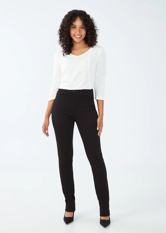 Hannahs Of Erin-Erin Ontario-FDJ-Suzanne Straight Leg Jeans.
women’s jeans in Onyx black denim featuring high-rise 10.5" rise, 33" inseam, straight leg silhouette, five-pocket styling, and fly front closure, crafted from a cotton, polyester, modal, viscose, and elastane blend for soft stretch and comfort.