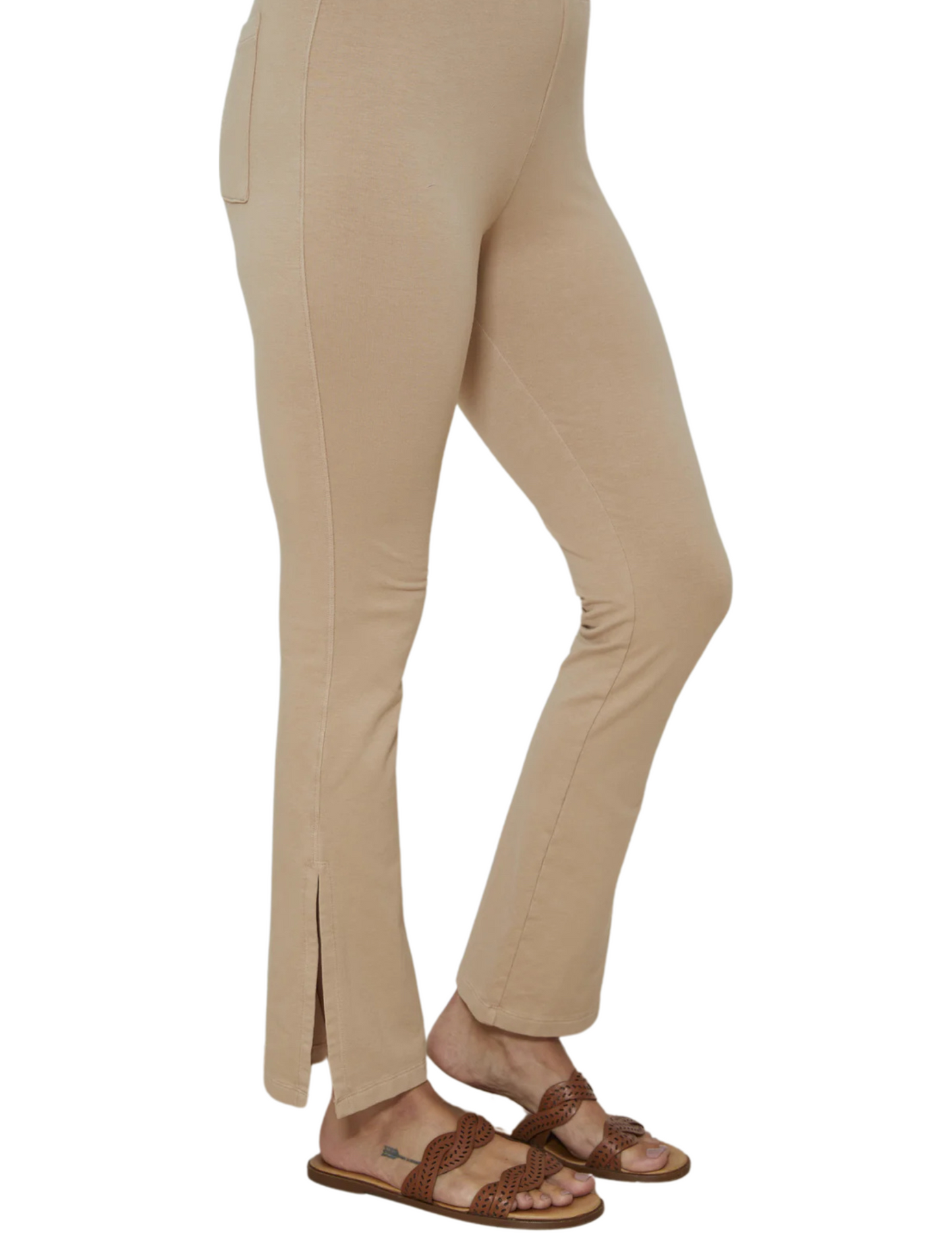 Hannahs Of Erin-Erin Ontario-Mod O Doc-Flared Hem Jeggings-41E-99242 available in neutral Raw Oats and classic White, featuring a subtle flared hem with a chic small slit and functional back pockets for added versatility. Designed with a flattering mid-rise fit, these jeggings combine timeless style and practicality. Crafted from lightweight French terry fabric, 96% cotton and 4% spandex, they offer unbeatable softness, stretch, and all-day comfort. Perfect for pairing with any top or footwear