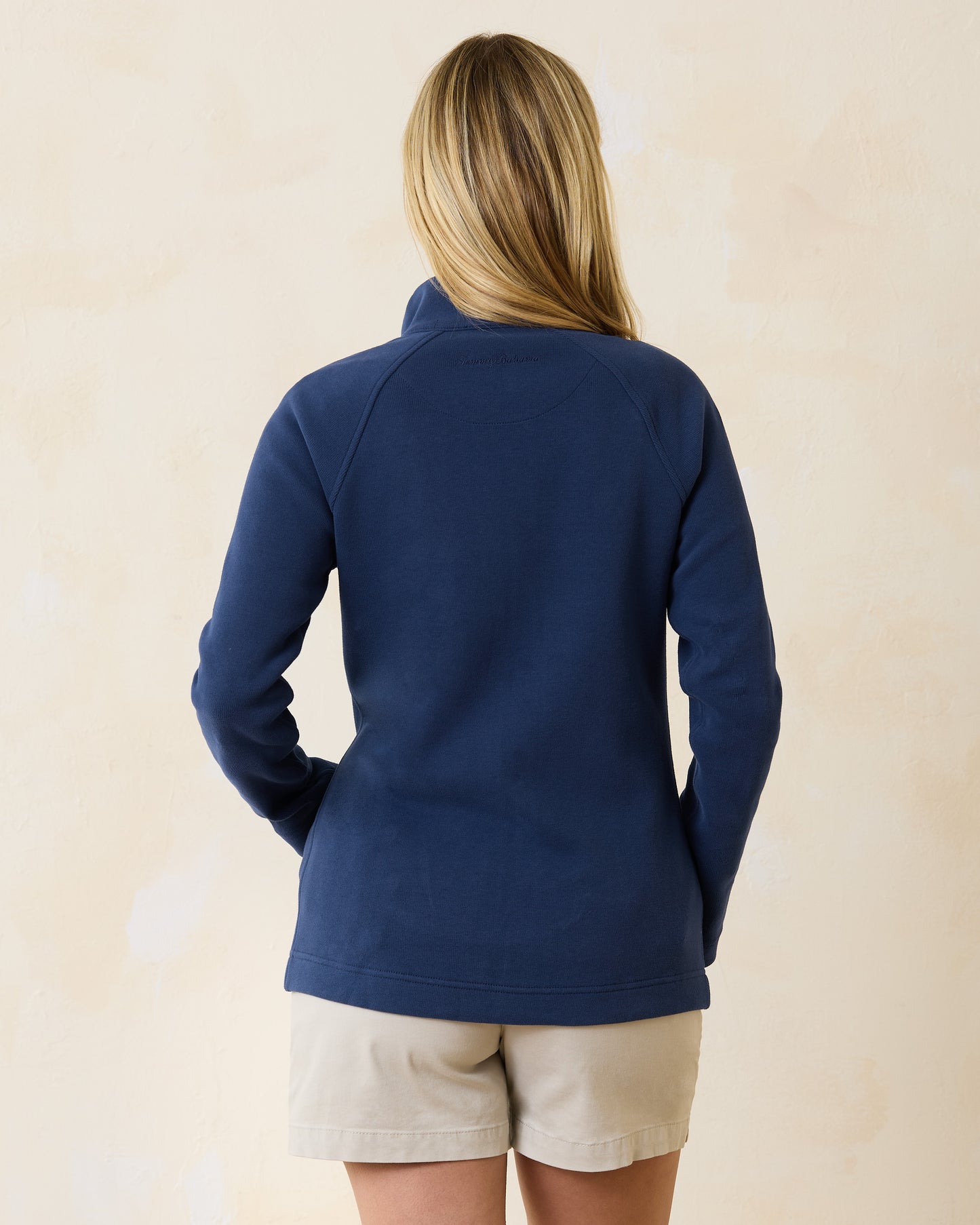 Hannahs Of Erin - Erin Ontario- Clothing Boutique-Tommy Bahama-Aruba Full-Zip Sweatshirt- colour Navy full-zip front, zippered pockets, sleek stitching, stand-up collar, preppy style, relaxed fit, breathable cotton, jacket, comfortable stretch, casual wear, layering piece, elevated style, versatile wardrobe essential, sporty vibe, chic casual look, easy-care fabric