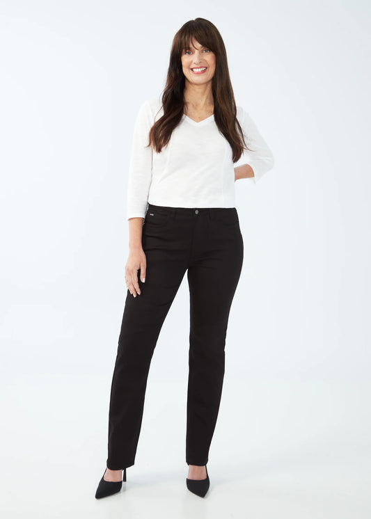Hannahs Of Erin | Erin Ontario| FDJ | Petite Olivia Straight Leg Jeans| Black Denim FDJ Petite Olivia Straight Leg women’s jeans in ultra-comfy Supreme Denim with mid-rise 9.25" rise, 30" inseam, straight leg cut, and refined back pocket stitching, crafted for a flattering petite fit.