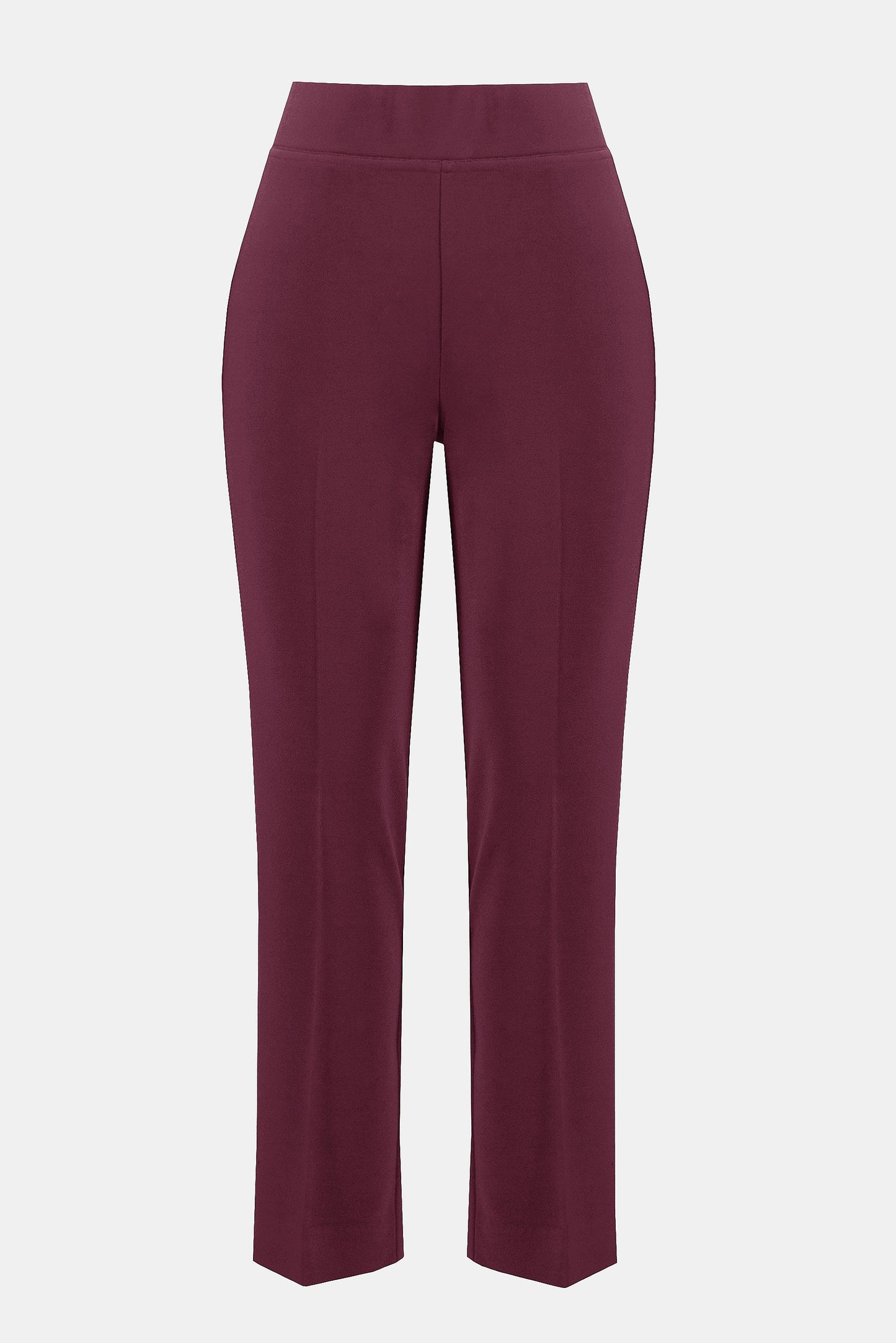 Hannahs Of Erin | Erin Ontario |Joseph Ribkoff |Classic Straight Pant-Merlot.Joseph Ribkoff Classic Straight Pant in rich Merlot, pull-on design with covered elastic waistband, silky knit fabric, straight-leg silhouette, and discreet back hem slits for ease of movement. Unlined and lightweight for versatile day-to-night wear