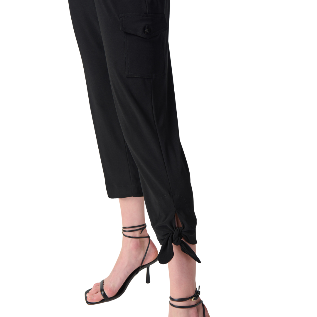 Hannahs - Erin Ontario -JOSEPH RIBKOFF CROPPED PANT[2411111] adds playful charm to your wardrobe. Crafted from a luxurious silky jersey knit for a stylish and comfortable feel. High-rise silhouette combines sophistication with comfort. Pockets provide practical functionality to the pants. Sweet bow detail at the hem adds a flirty touch to the overall design. A fashion-forward must-have for those seeking both style and comfort in their collection.