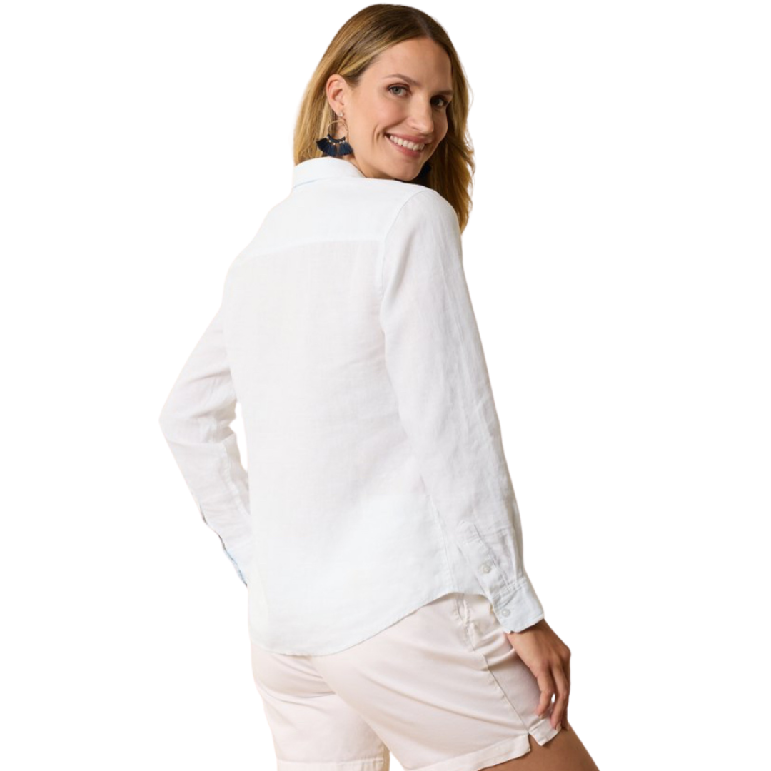 Hannahs Of Erin - Erin Ontario - Product: Tommy Bahama Costilina Shirt Description: Epitome of laid-back elegance, quintessential linen shirt for every wardrobe. Timeless Appeal: Brings a sense of lightweight comfort. Material: Crafted entirely from 100% linen. Design Elements: Long-sleeved shirt with a classic collar. Button front adds a touch of classic style. Style Canvas: Provides the perfect canvas for carefree and easygoing style