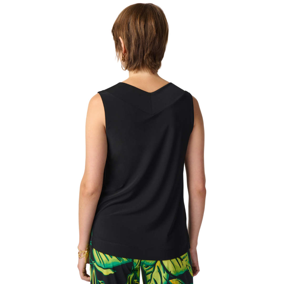 Hannahs Of Erin - Erin Ontario - Joseph Ribkoff Essential Tank Top 241239 Wide-bordered V neckline for structure Weighted wide hem for a polished look Versatile and chic Perfect for layering or dressing up Must-have for style-savvy women, col black, sleek sleeveless silhouette, jersey fabric 