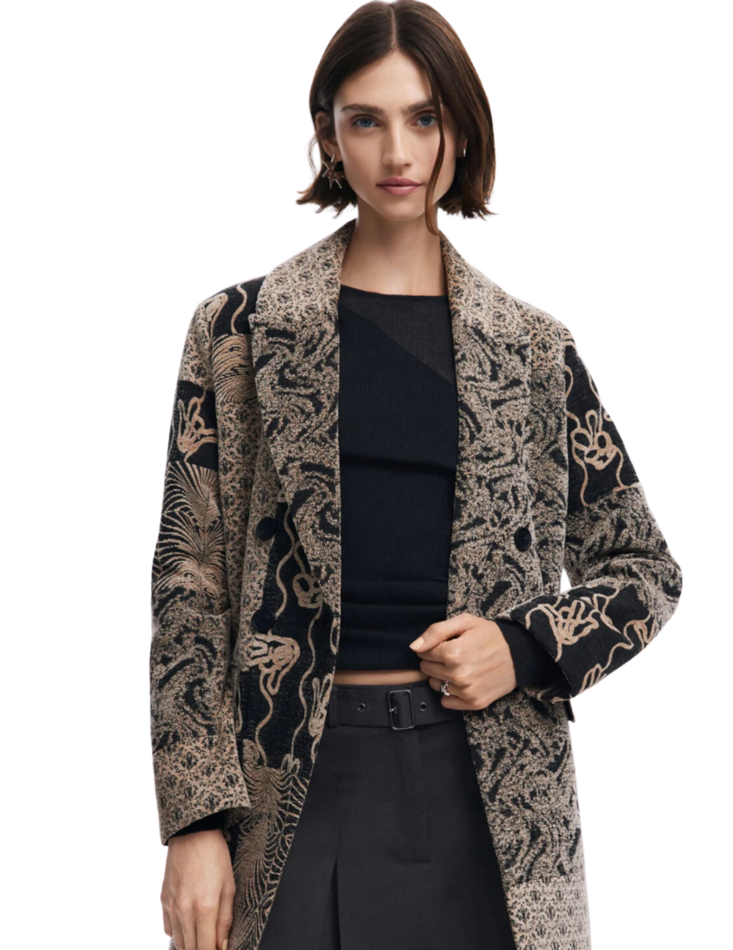 Hannahs Of Erin-Erin Ontario-Desigual-Long patch coat-SKU 24WWEW601008 
Desigual Patch Coat with a mix of prints and patterns, long length, V-neck, button closure, and long sleeves. Features exterior pockets and is made from recycled polyester, cotton, and viscose for a stylish, eco-friendly, and durable outerwear option. Perfect as a statement piece for jackets, coats, or sustainable fashion