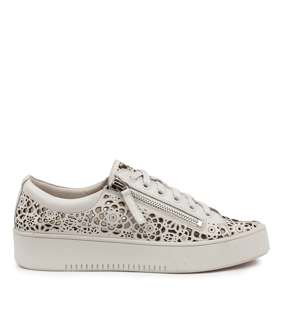 Hannahs Of Erin-Erin Ontario-Clothing Boutique- Django & Juliette-Leitha Leather Sneakers -white-featuring a chic laser-cut design, chunky platform sole, and premium leather upper and lining. The 1.4" heel adds a subtle lift, perfect for casual outfits and weekend outings.