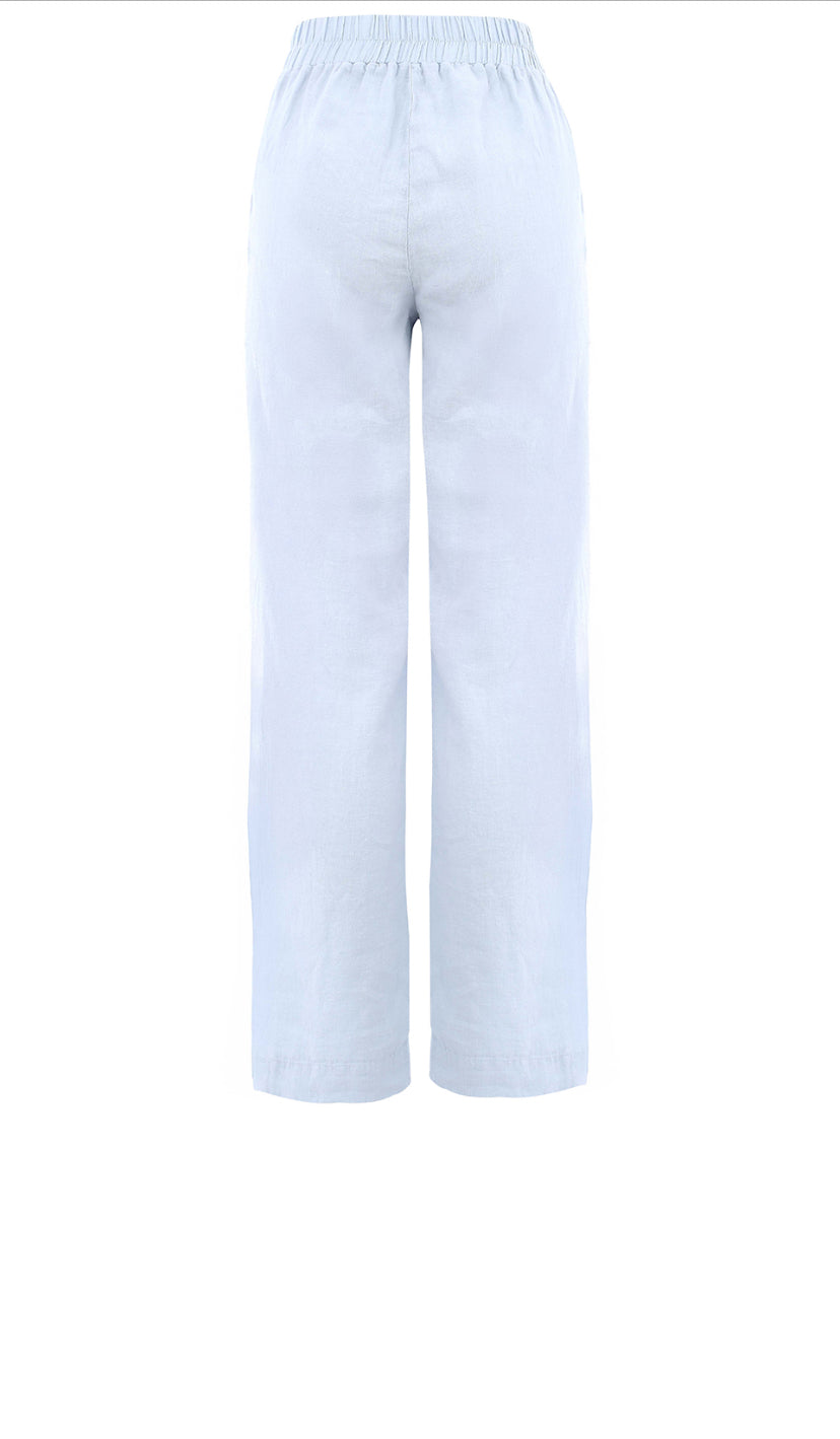 Hannahs Of Erin-Erin Ontario- Dolcezza- Linen Pant 
100% linen fabric 
Relaxed wide-leg silhouette for effortless movement
Smooth elastic waistband for a flattering, easy fit
Lightweight and airy for all-day wear
wide leg, full length. available in two colours Indigo & white