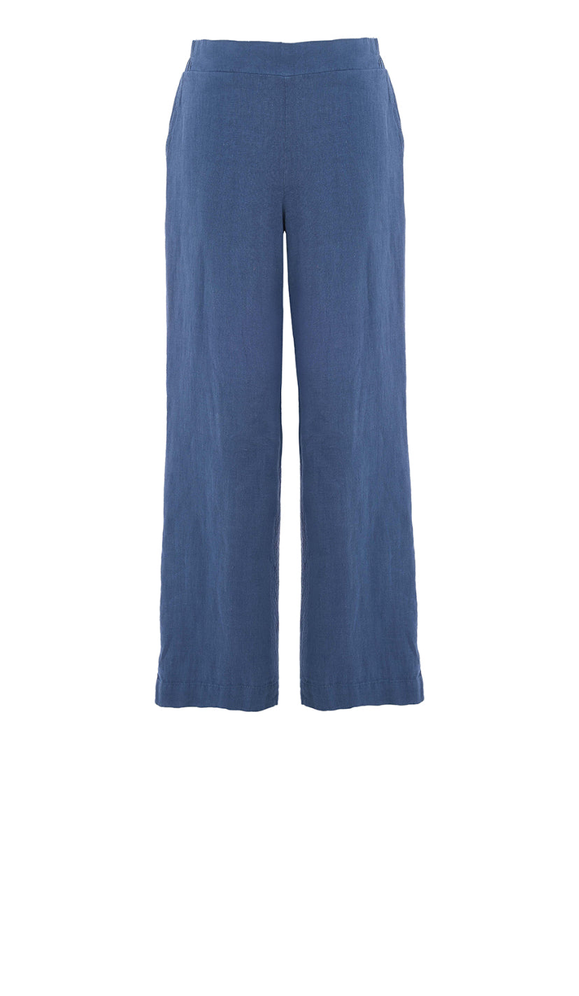 Hannahs Of Erin-Erin Ontario- Dolcezza- Linen Pant 
100% linen fabric 
Relaxed wide-leg silhouette for effortless movement
Smooth elastic waistband for a flattering, easy fit
Lightweight and airy for all-day wear
wide leg, full length. available in two colours Indigo & white