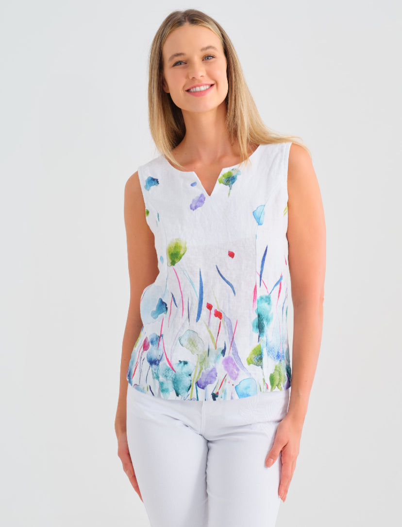Hannahs Of Erin- Erin Ontario-Dolcezza "Misty Blossom" By Majella LeBlanc | Sleeveless Floral Top-25780
100% linen fabric for breathability and comfort
Vibrant floral pattern adds a bold, feminine touch
Sleeveless design for cool, lightweight wear
Perfect for warm days and casual outings
Easy to pair with jeans, shorts, or skirts for a chic look
Style Tip: Pair with jeans or shorts for a relaxed outfit, tuck into a skirt for a polished style, or layer with a light cardigan for cooler evenings.