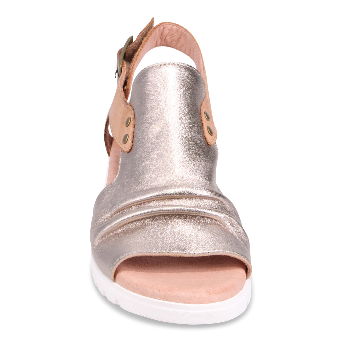 Hannahs Of Erin- Erin Ontario- Clothing Boutique-django & juliette-[MADIS] Madis Buckle Slide featuring a two-tone leather upper in bold hues and Champagne, a 1.3" heel, cushioned footbed, and a functioning buckle with a spacious, bunion-friendly toe box.