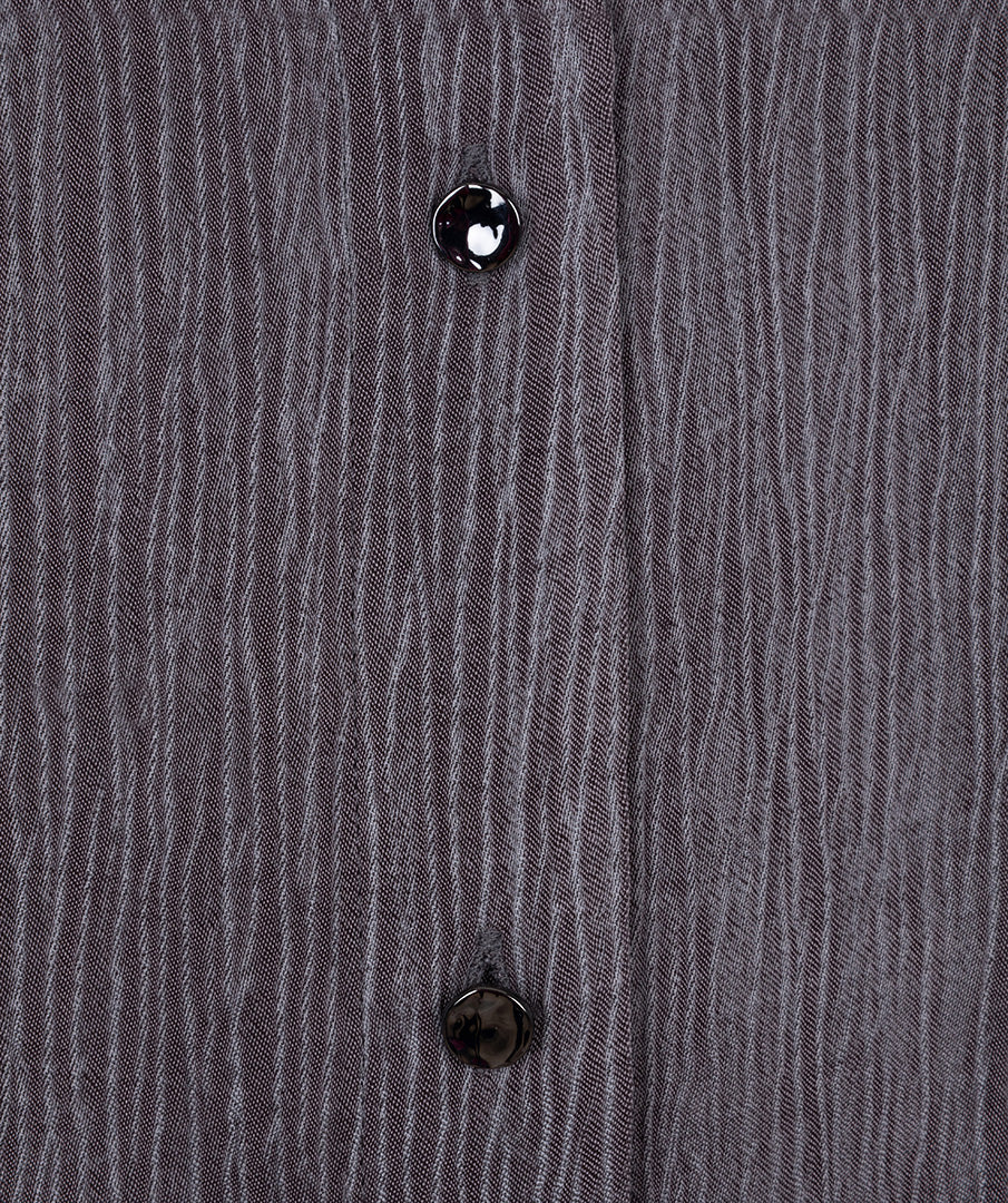 Hannahs Of Erin | Erin Ontario | Esqualo textured button-down blouse in deep charcoal grey, featuring a classic collar, long sleeves with buttoned cuffs, and a relaxed, fluid silhouette. Lightweight fabric with subtle texture, styled for workwear or evening elegance.