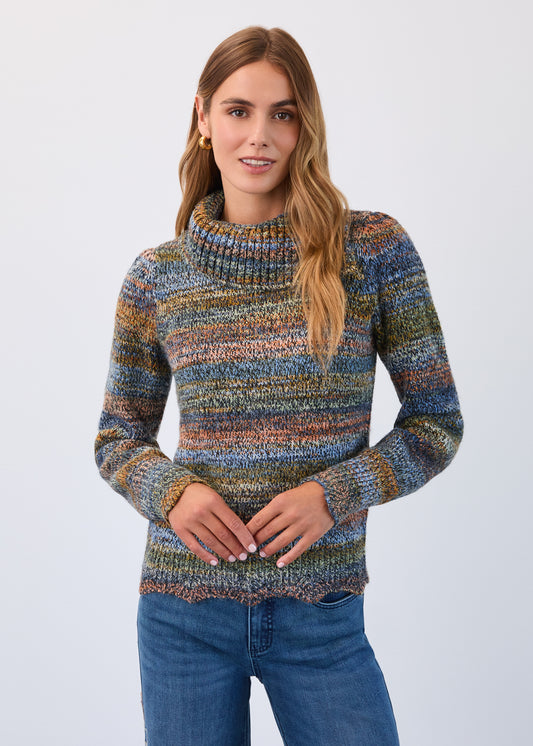 Hannahs Of Erin| Erin Ontario|FDJ | Envelope Neckline Space Dye Knit Sweater.

autumnal multi coloured knit,

Cozy knit sweater,
Envelope style neckline,
Pointelle scallop hem detail
Length 24”
73% Acrylic 14% Polyester 13% Nylon,
Machine gentle wash cold