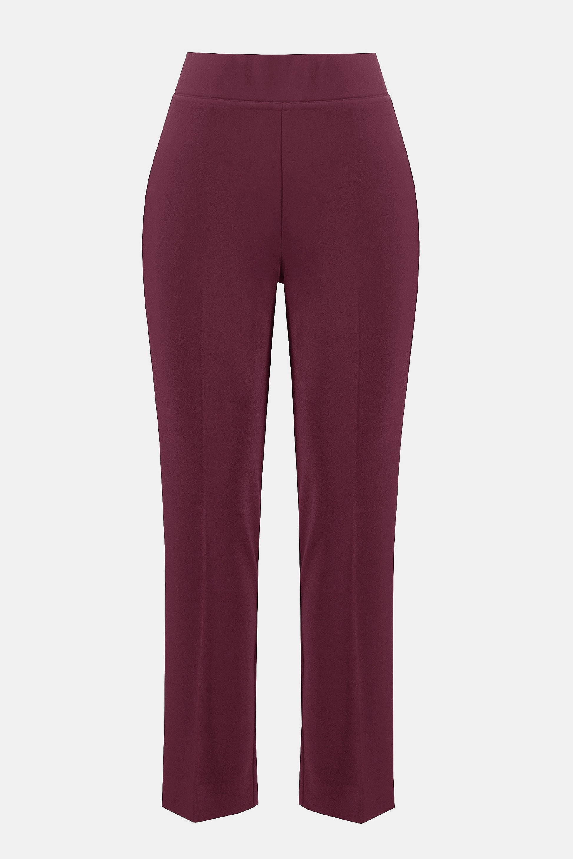 Hannahs Of Erin | Erin Ontario |Joseph Ribkoff |Classic Straight Pant-Merlot.Joseph Ribkoff Classic Straight Pant in rich Merlot, pull-on design with covered elastic waistband, silky knit fabric, straight-leg silhouette, and discreet back hem slits for ease of movement. Unlined and lightweight for versatile day-to-night wear


