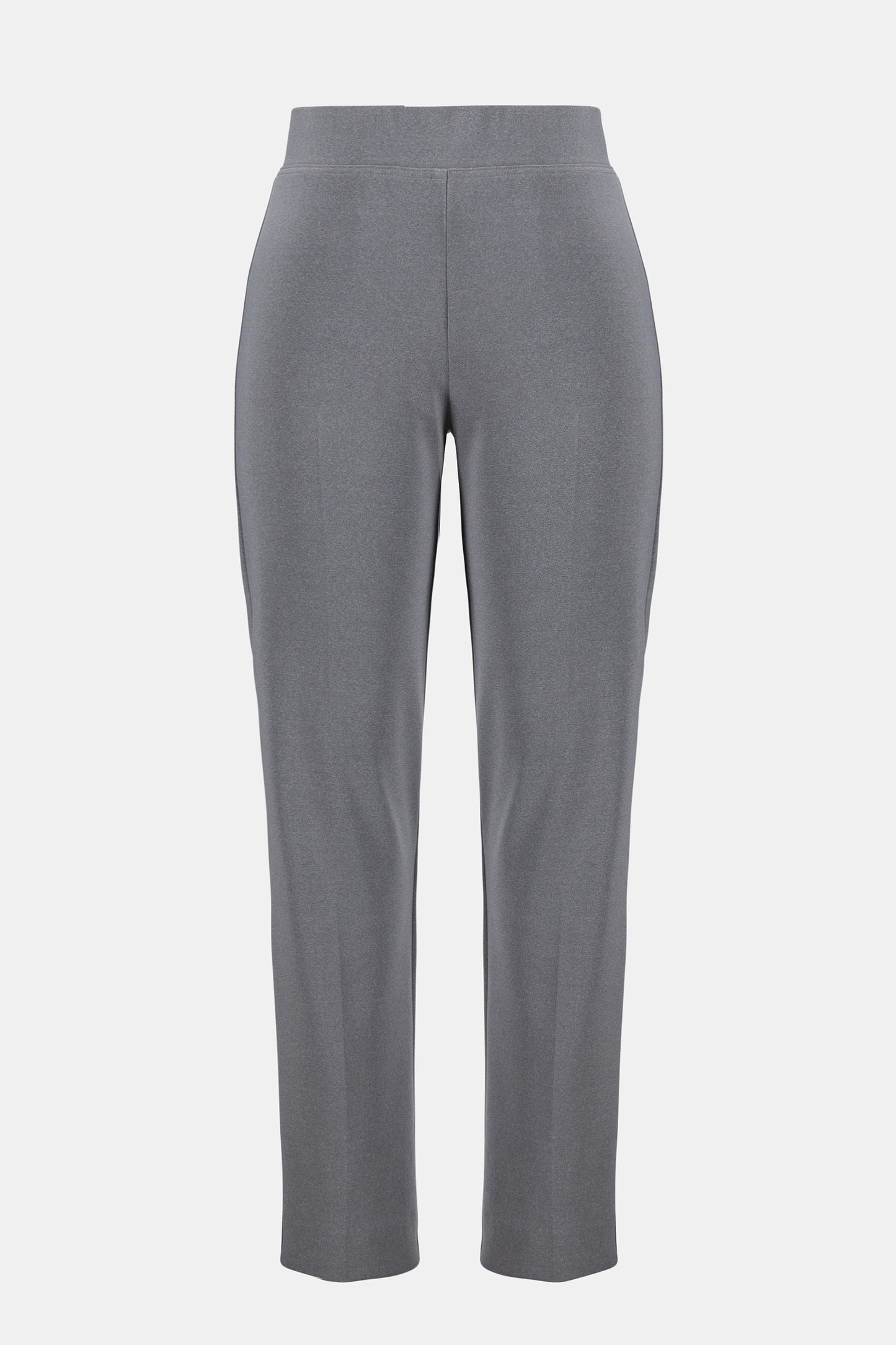 Hannahs Of Erin | Erin Ontario | Joseph Ribkoff | Melange Silky Knit Straight Leg Pull-On Pants. Colour Gray. Ribkoff melange silky knit straight leg pull-on pants in bonded fabric with covered elastic waistband and back slit detail, designed for a flattering and comfortable office-ready fit.

